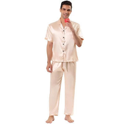 Lars Amadeus Men's Classic Satin Pajama Sets Short Sleeves Button Down Nightwear Sleepwears Loungewear Pjs - Image 13