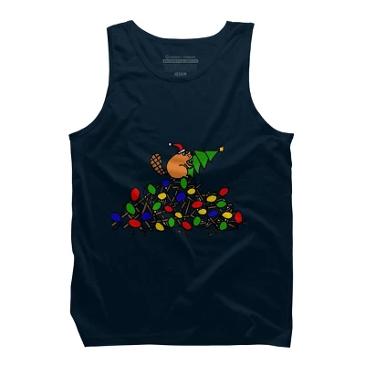 Men's Design By Humans Cool Christmas Beaver Dding Lights To Dam By SmileToday Tank Top - Image 5