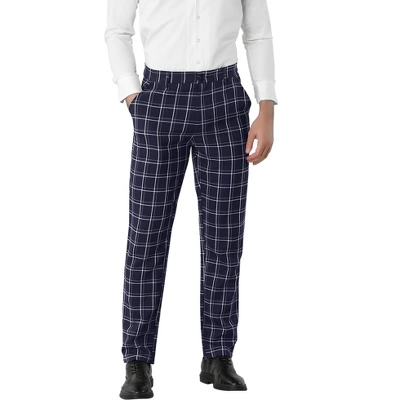 Lars Amadeus Men's Dress Plaid Pants Slim Fit Flat Front Check Chino Pants Trousers - Image 6