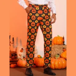 Lars Amadeus Men's Funny Party Cosplay Costume Halloween Pumpkin Printed Pants