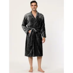 Lars Amadeus Men's Plush Shawl Collar Robe Long Sleeves Spa Bathrobe