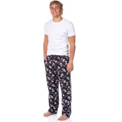 Peanuts Mens' Joe Cool Snoopy Character Tossed Print Sleep Pajama Pants Black