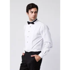 Marquis Men's White Slim Fit Tuxedo Dress Shirt With Black Bow Tie