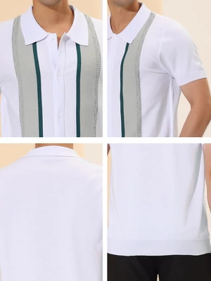 Lars Amadeus Men's Button Down Short Sleeve Vintage Golf Knit Polo Shirts - Image 4