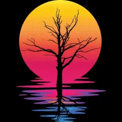 Men's Design By Humans Lone Tree Retro Spring Sunset By Kirikpantai Tank Top