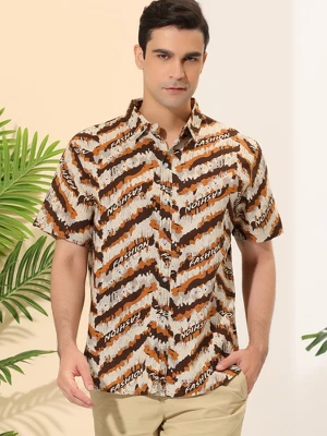 Lars Amadeus Men's Irregular Geometric Shirt Color Block Short Sleeves Button Down Summer Shirts