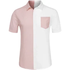 Lars Amadeus Men's Short Sleeve Button Down Shirt Summer Cotton Patchwork Collared Shirt