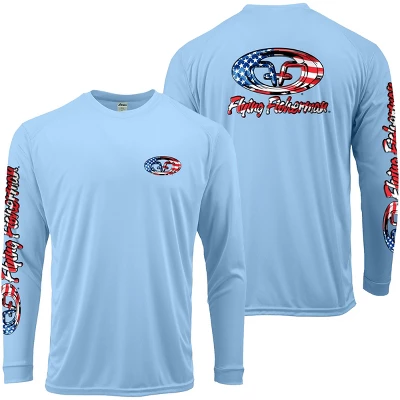 Flying Fisherman Stars & Stripes Performance Long Sleeve T-Shirt - Blue Mist - Image 3