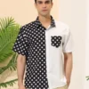 Lars Amadeus Men's Summer Polka Dots Short Sleeves Button Down Patchwork Beach Shirt
