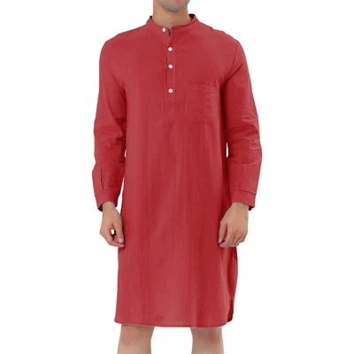 Lars Amadeus Men's Nightshirt Sleep Shirt Banded Collar Henley Shirt Pajamas Nightgown - Image 10