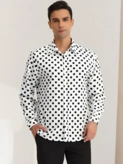 Lars Amadeus Men's Button Down Long Sleeves Casual Polka Dots Print Shirts
