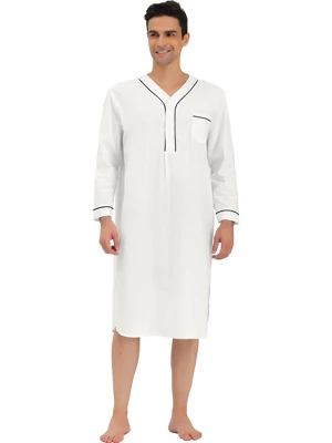 Lars Amadeus Men's Nightshirt Cotton Sleep Shirt Long Sleeves Henley Nightgown Sleepwear - Image 8