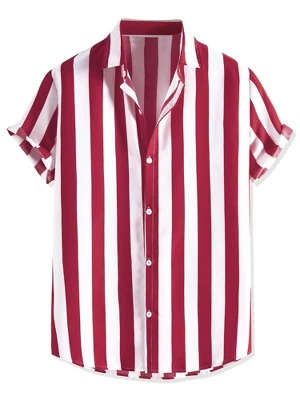 Lars Amadeus Men's Stripe Shirt Short Sleeved Color Block Button Down Beach Shirt - Image 6