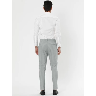 Lars Amadeus Men's Dress Striped Slim Fit Flat Front Business Trousers - Image 3