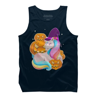 Men's Design By Humans Cute Unicorn With Jack O Lantern Halloween T Shirt By Thebeardstudio Tank Top - Image 6