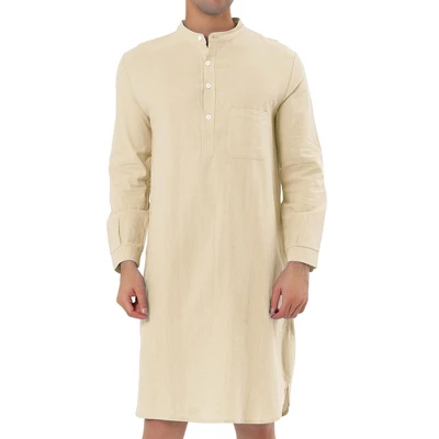 Lars Amadeus Men's Nightshirt Sleep Shirt Banded Collar Henley Shirt Pajamas Nightgown - Image 8