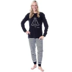 Harry Potter Wizarding World Deathly Hallows Adult Unisex Pajama Set Black