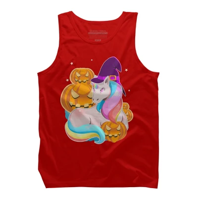 Men's Design By Humans Cute Unicorn With Jack O Lantern Halloween T Shirt By Thebeardstudio Tank Top - Image 5
