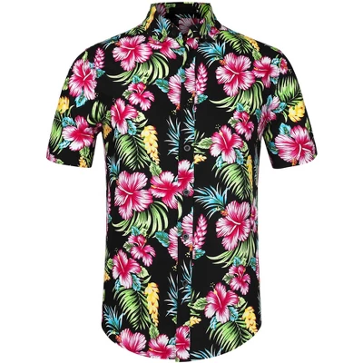 Lars Amadeus Men's Summer Floral Print Short Sleeve Button Down Beach Hawaiian Casual Shirt - Image 17