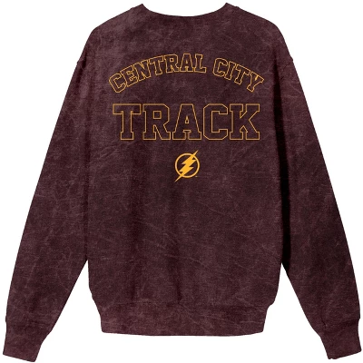 Justice League Movie Central City Track Men's Burgundy Mineral Wash Sweatshirt - Image 3