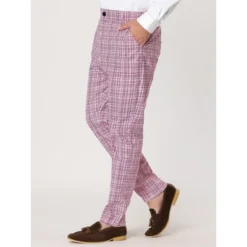 Lars Amadeus Men's Plaid Flat Front Printed Business Dress Pants