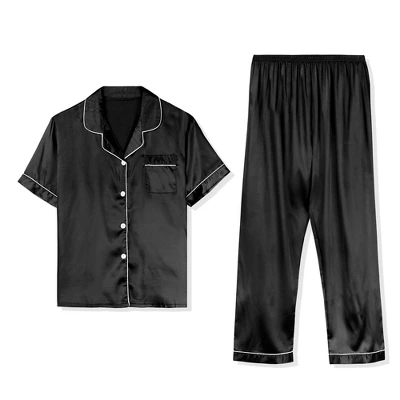 Lars Amadeus Men's Classic Satin Pajama Sets Short Sleeves Button Down Nightwear Sleepwears Loungewear Pjs - Image 11