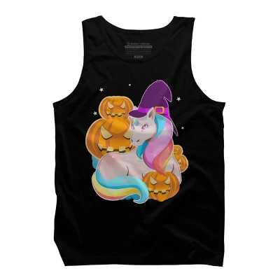 Men's Design By Humans Cute Unicorn With Jack O Lantern Halloween T Shirt By Thebeardstudio Tank Top - Image 4