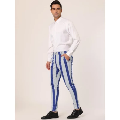 Lars Amadeus Men's Striped Dress Pants Color Block Slim Fit Flat Front Formal Trousers - Image 3