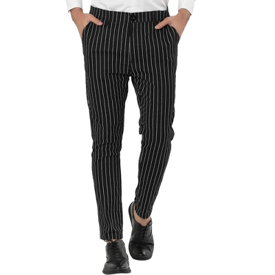 Lars Amadeus Men's Dress Striped Slim Fit Flat Front Business Trousers - Image 5
