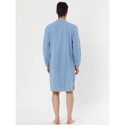 Lars Amadeus Men's Nightshirt Sleep Shirt Banded Collar Henley Shirt Pajamas Nightgown - Image 3