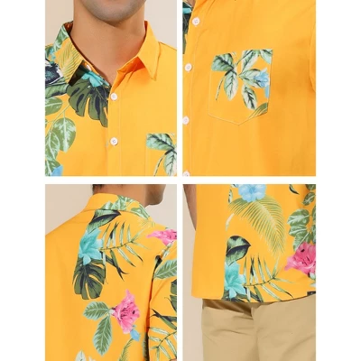 Lars Amadeus Men's Hawaiian Shirt Short Sleeves Summer Patchwork Floral Leaf Shirts - Image 5