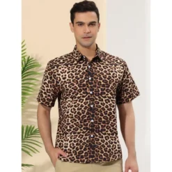 Lars Amadeus Men's Animal Print Shirt Short Sleeves Button Down Casual Summer Printed Shirts