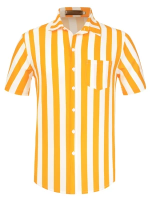 Lars Amadeus Men's Summer Vertical Striped Shirt Short Sleeves Button Up Color Block Stripe Shirt - Image 9