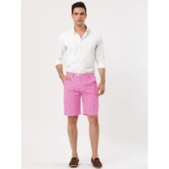 Lars Amadeus Men's Summer Shorts Stripe Slim Fit Flat Front Seersucker Chino Short Pants