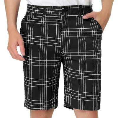Lars Amadeus Men's Summer Plaid Slim Fit Flat Front Business Chino Shorts - Image 7