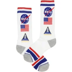 Buzz Aldrin NASA Meatball Logo And Symbols Crew Socks 2 Pair Calf High Multicoloured