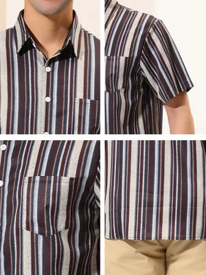 Lars Amadeus Men's Casual Summer Beach Short Sleeves Button Down Striped Shirt - Image 5