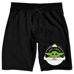 STAR WARS Baby Yoda Spaceship Mandalorian Mens Black Sleep Pajama Shorts