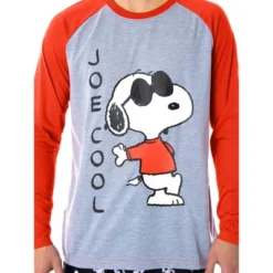Peanuts Men's Joe Cool Snoopy Pajamas Raglan Shirt And Pant 2 PC Pajama Set