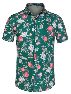 Lars Amadeus Men's Summer Floral Printed Short Sleeves Button Down Beach Hawaiian Shirt - Image 12