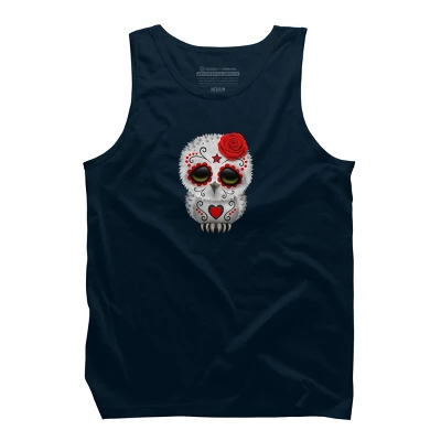 Men's Design By Humans Cute Red Day Of The Dead Sugar Skull Owl By Jeffbartels Tank Top - Image 6