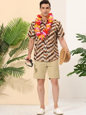 Lars Amadeus Men's Irregular Geometric Shirt Color Block Short Sleeves Button Down Summer Shirts - Image 2