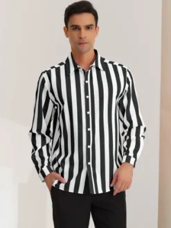 Lars Amadeus Men's Casual Striped Long Sleeves Button Down Shirts