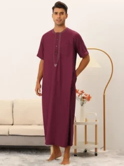 Lars Amadeus Men's Solid Color Short Sleeves Loose Fit Pajamas Night Gown