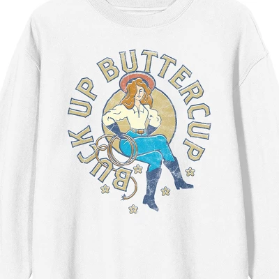Bioworld Western Cowgirl Buttercup Men's White Graphic Crew Neck Sweatshirt