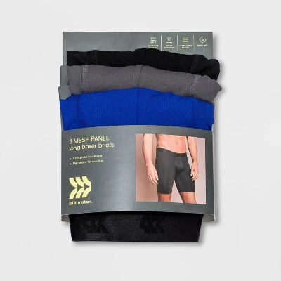 Men's Jersey Mesh Performance 3pk Long Leg Boxer Briefs - All In Motion™ Black/Gray/Blue
