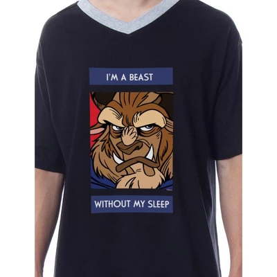 Disney Mens' Beauty And The Beast Without My Sleep Pajama Dress Shirt Black