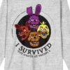 Five Nights At Freddy's "I Survived" With Four Characters Men's Heather Gray Long Sleeve Crew Neck Tee