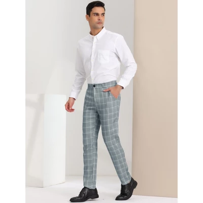 Lars Amadeus Men's Slim Fit Flat Front Plaid Business Formal Pants - Image 3