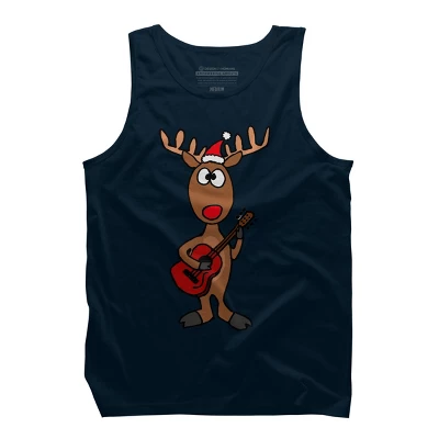 Men's Design By Humans Funny Cool Christmas Reindeer Playing The Guitar By SmileToday Tank Top - Image 5